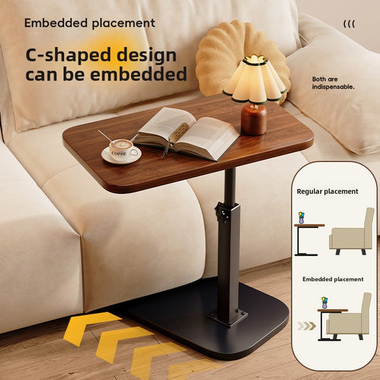 Adjustable Height Mobile Side Table with Storage Shelf
